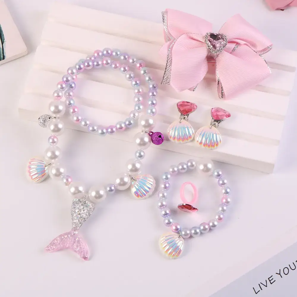 Children's Mermaid Tail Bow Necklace Bracelet Set