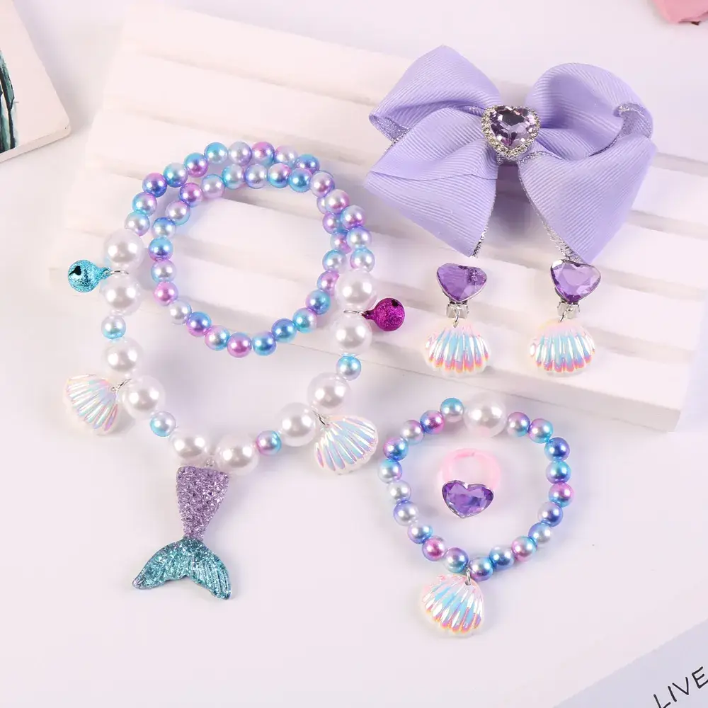 Children's Mermaid Tail Bow Necklace Bracelet Set