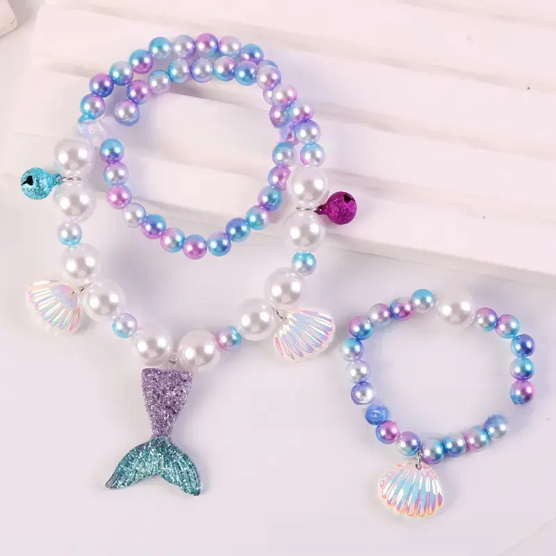 Children's Mermaid Tail Bow Necklace Bracelet Set