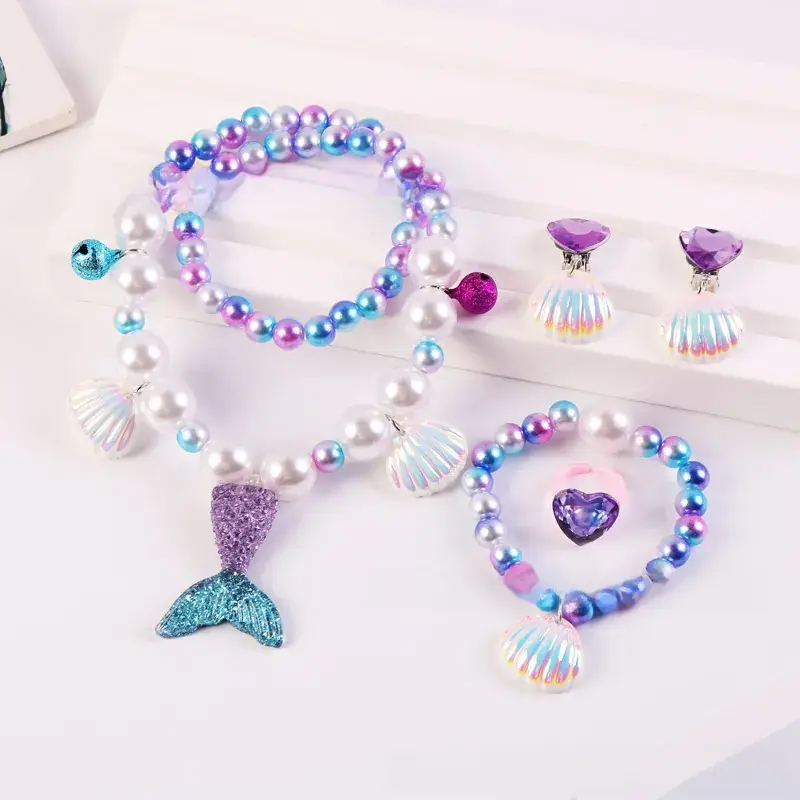 Children's Mermaid Tail Bow Necklace Bracelet Set