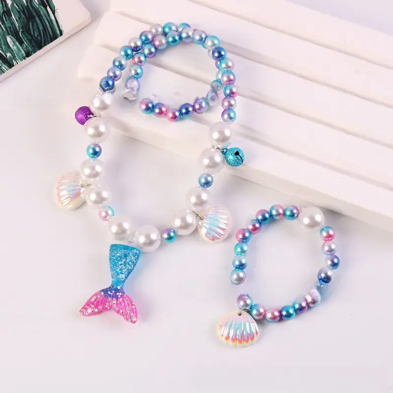 Children's Mermaid Tail Bow Necklace Bracelet Set