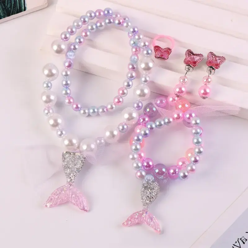Children's Mermaid Tail Bow Necklace Bracelet Set