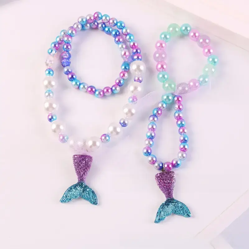 Children's Mermaid Tail Bow Necklace Bracelet Set