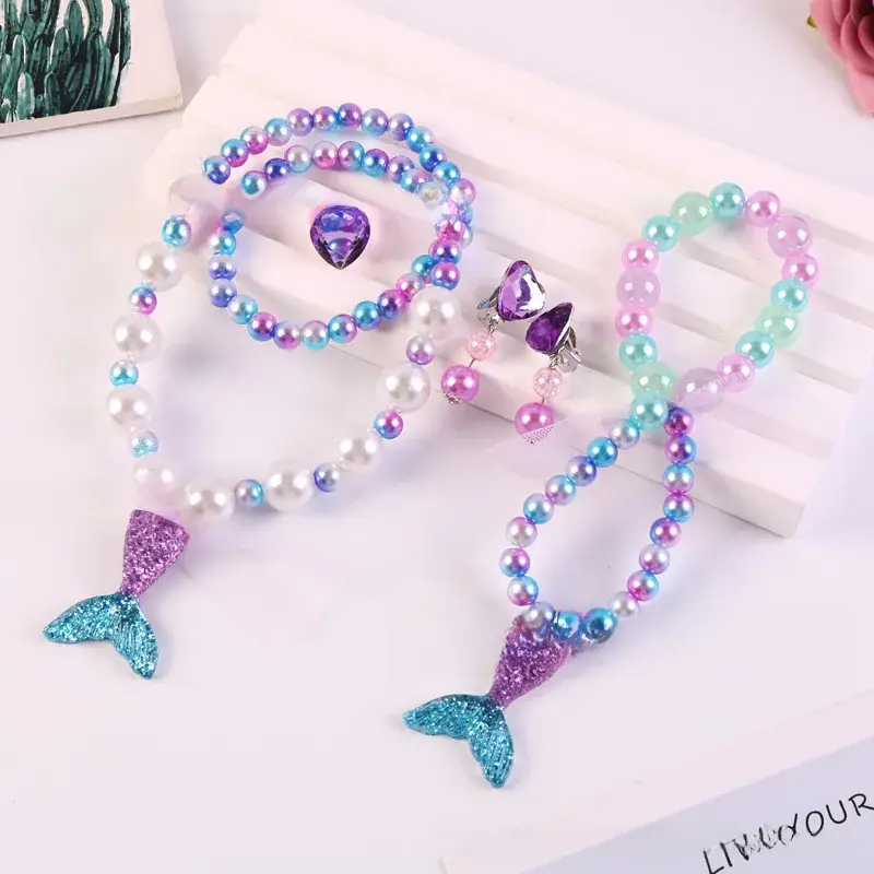 Children's Mermaid Tail Bow Necklace Bracelet Set