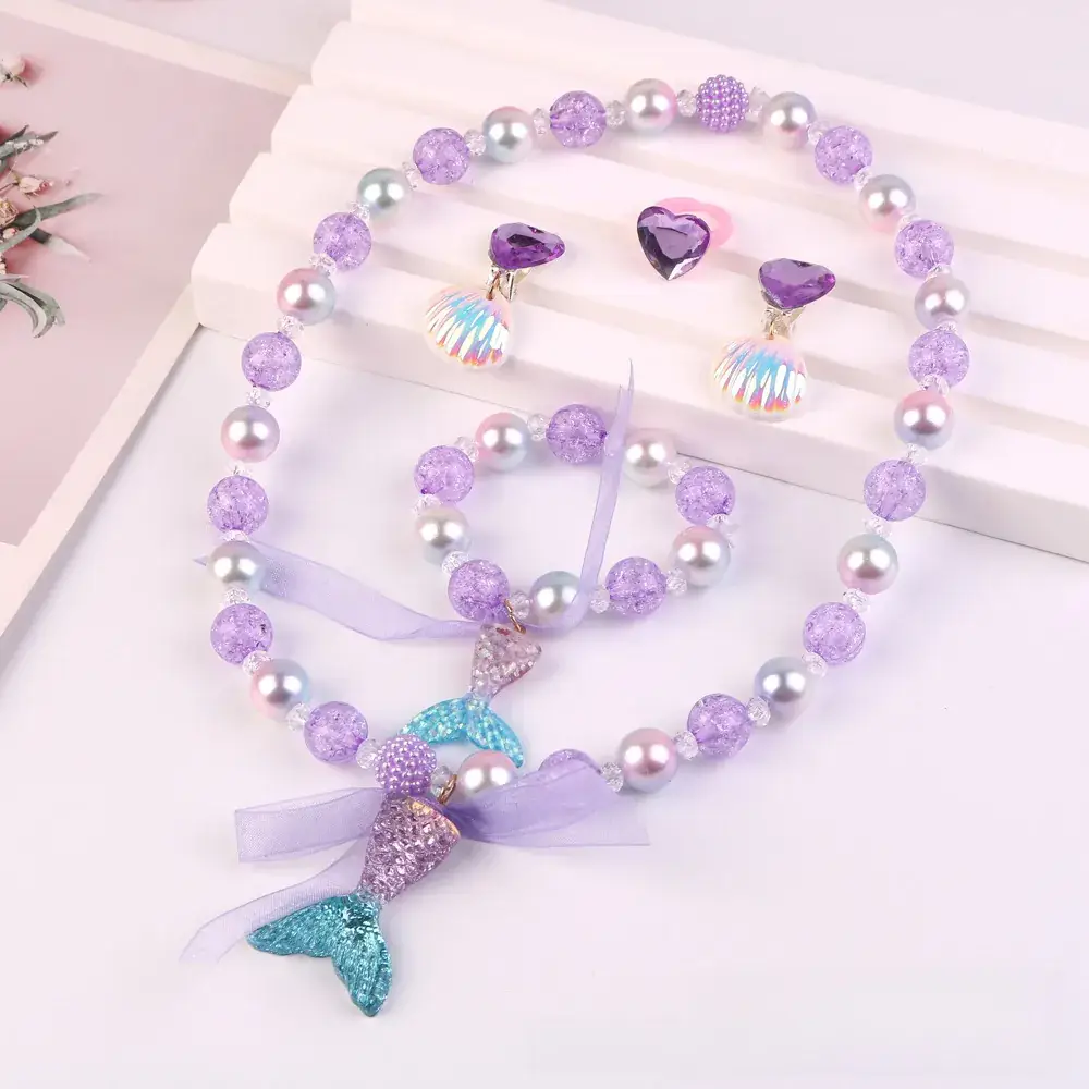 Children's Mermaid Tail Bow Necklace Bracelet Set