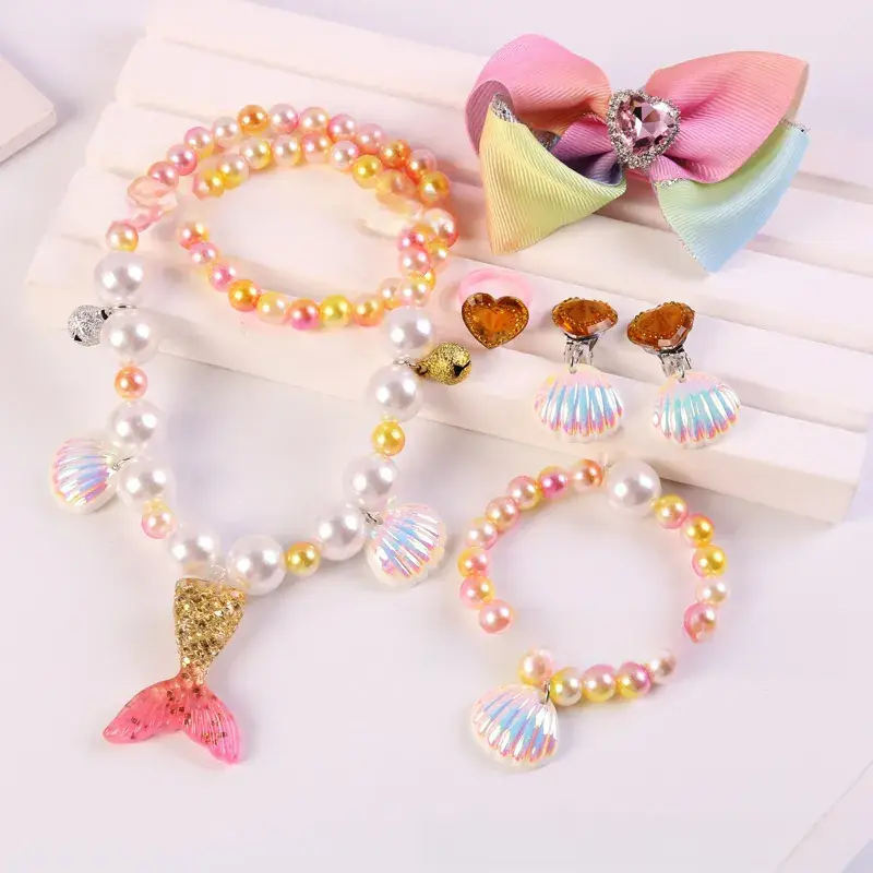 Children's Mermaid Tail Bow Necklace Bracelet Set