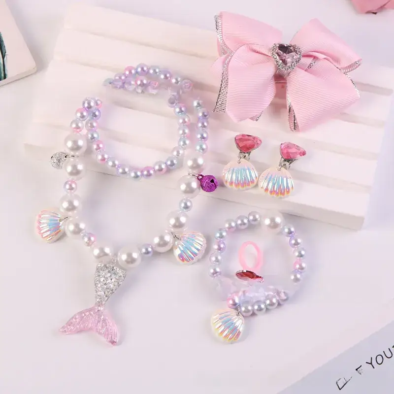 Children's Mermaid Tail Bow Necklace Bracelet Set