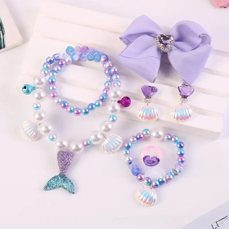 Children's Mermaid Tail Bow Necklace Bracelet Set