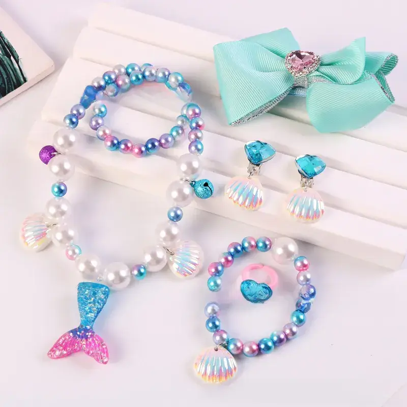 Children's Mermaid Tail Bow Necklace Bracelet Set