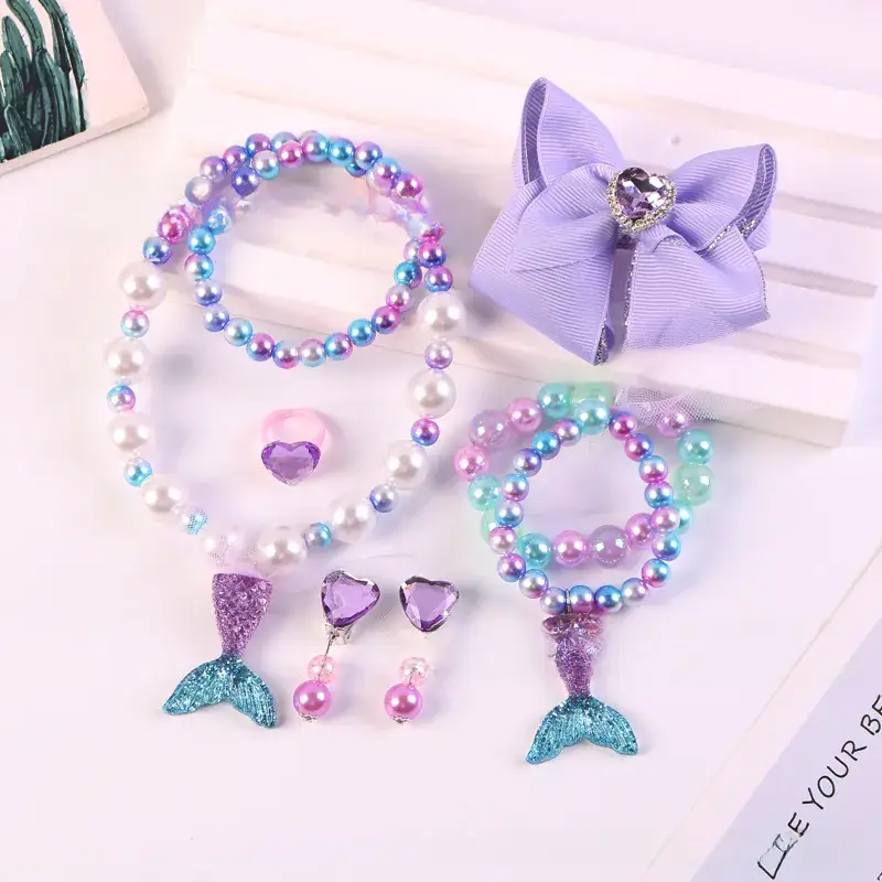 Children's Mermaid Tail Bow Necklace Bracelet Set