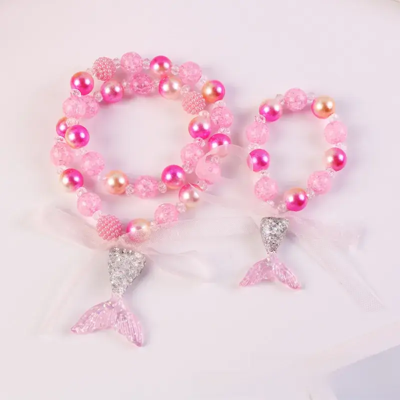 Children's Mermaid Tail Bow Necklace Bracelet Set