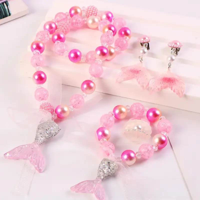 Children's Mermaid Tail Bow Necklace Bracelet Set