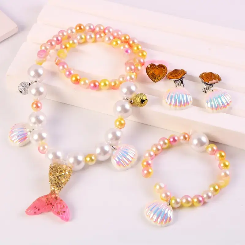 Children's Mermaid Tail Bow Necklace Bracelet Set