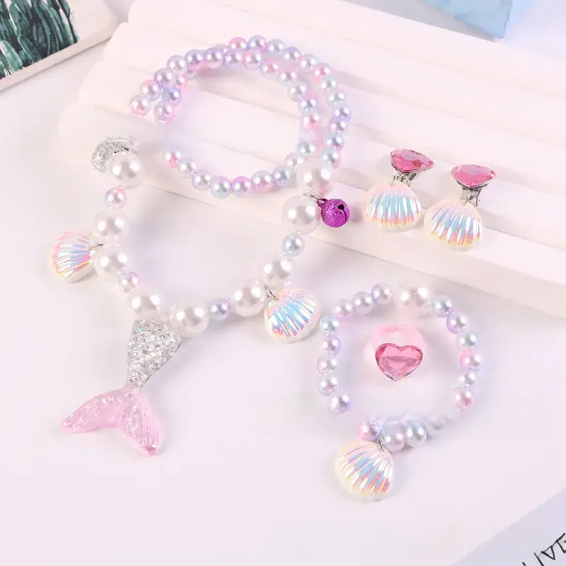 Children's Mermaid Tail Bow Necklace Bracelet Set