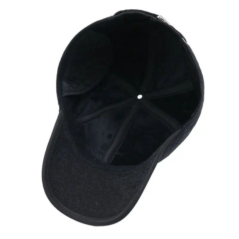 Black Korean Style Fleece Lined Baseball Cap for Men