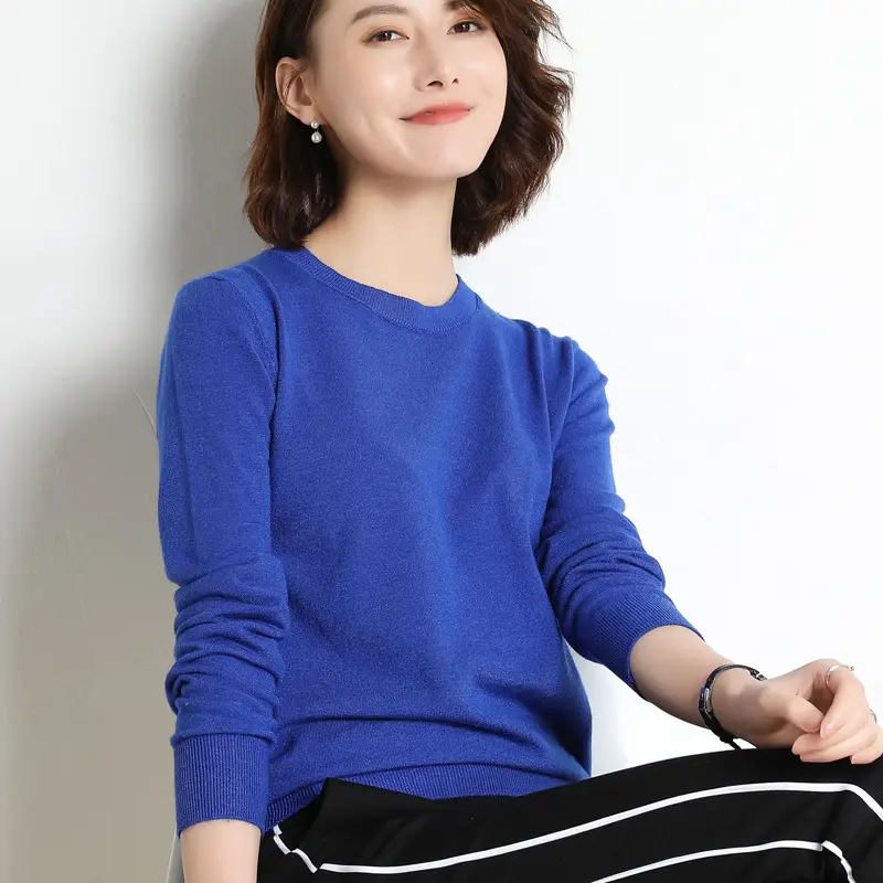 Women's 2025 Knit Pullover Sweater Yellow Round Neck - Image 13