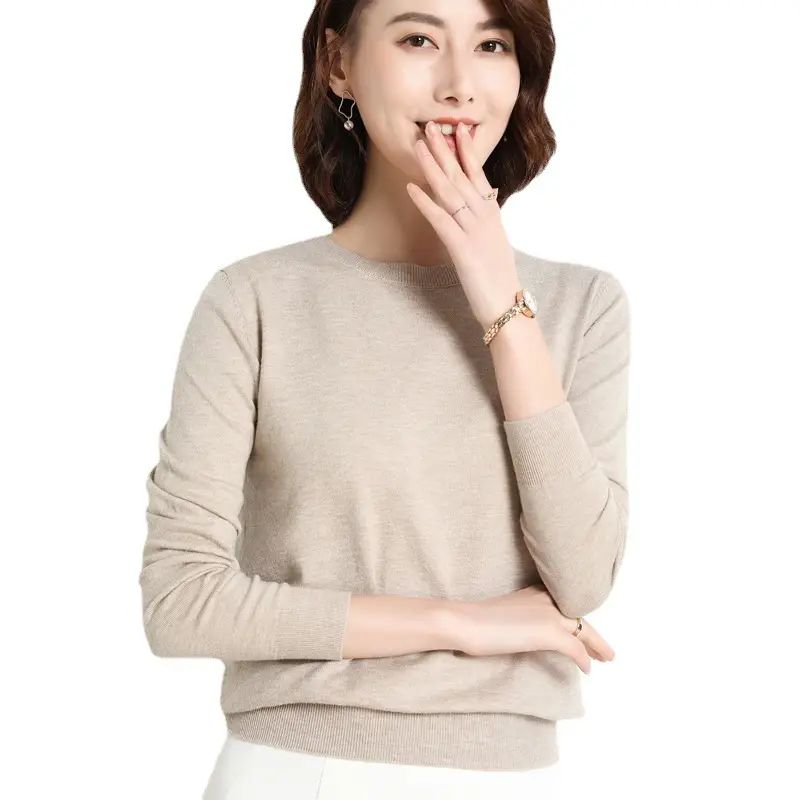 Women's 2025 Knit Pullover Sweater Yellow Round Neck - Image 14