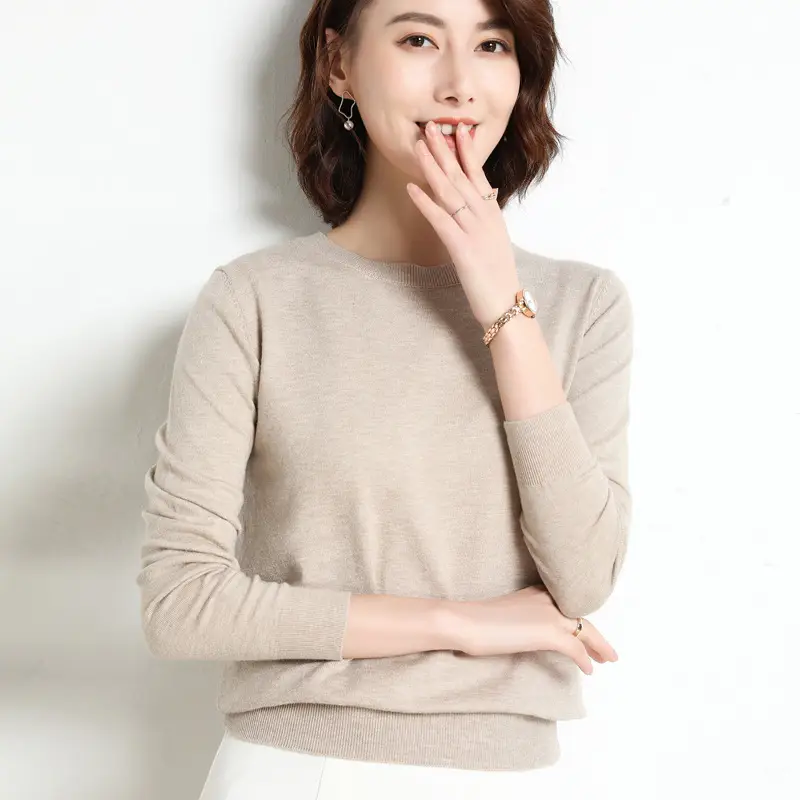 Women's 2025 Knit Pullover Sweater Yellow Round Neck - Image 2