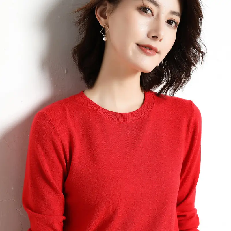 Women's 2025 Knit Pullover Sweater Yellow Round Neck - Image 3