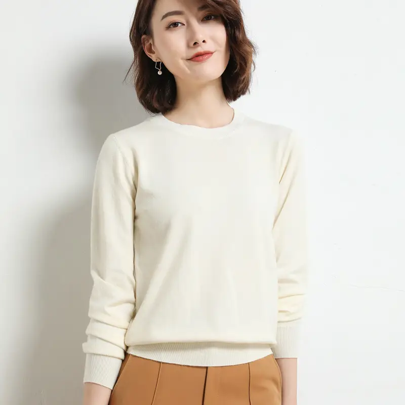 Women's 2025 Knit Pullover Sweater Yellow Round Neck - Image 7
