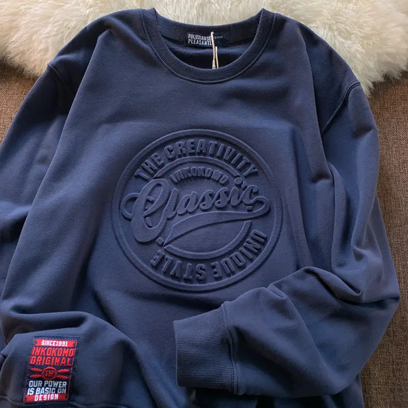 Red Letter Embossed Crew Sweatshirt for Men Women