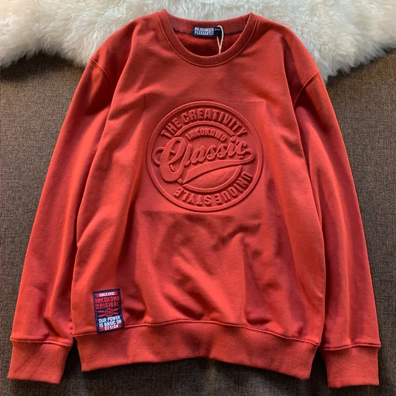 Red Letter Embossed Crew Sweatshirt for Men Women