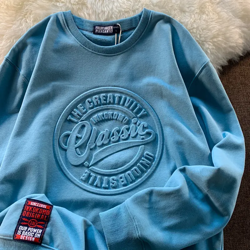 Red Letter Embossed Crew Sweatshirt for Men Women