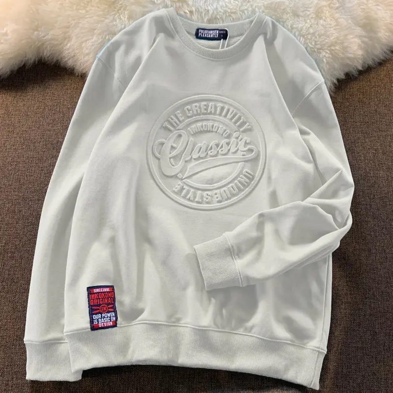 Red Letter Embossed Crew Sweatshirt for Men Women — feature 19