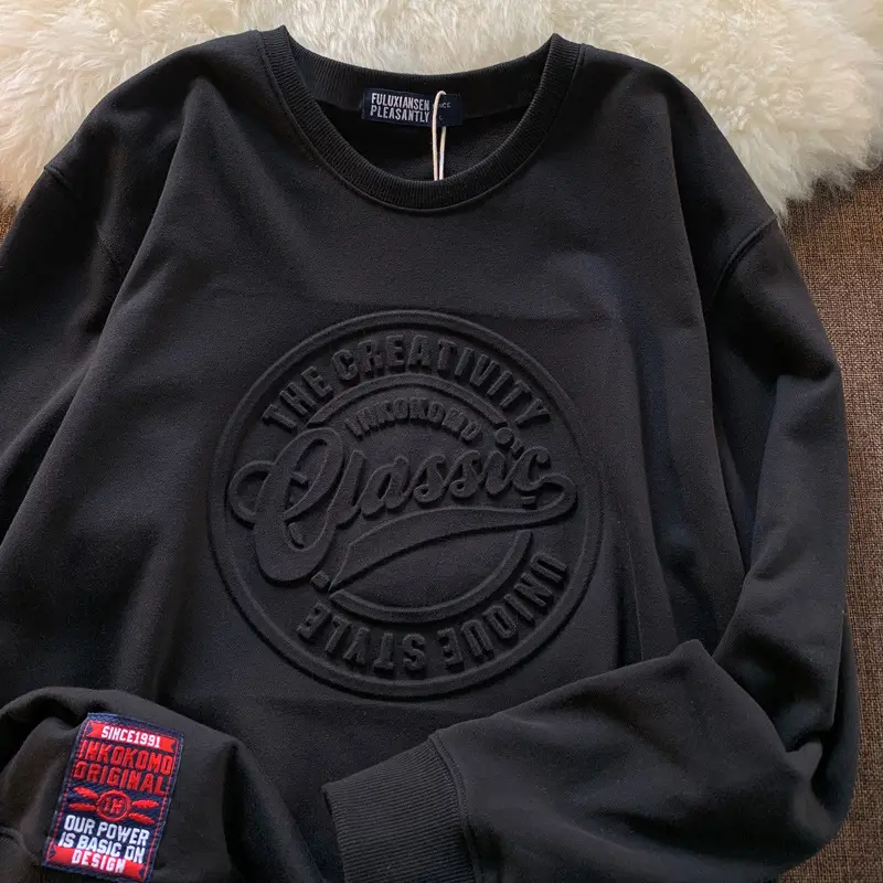Red Letter Embossed Crew Sweatshirt for Men Women