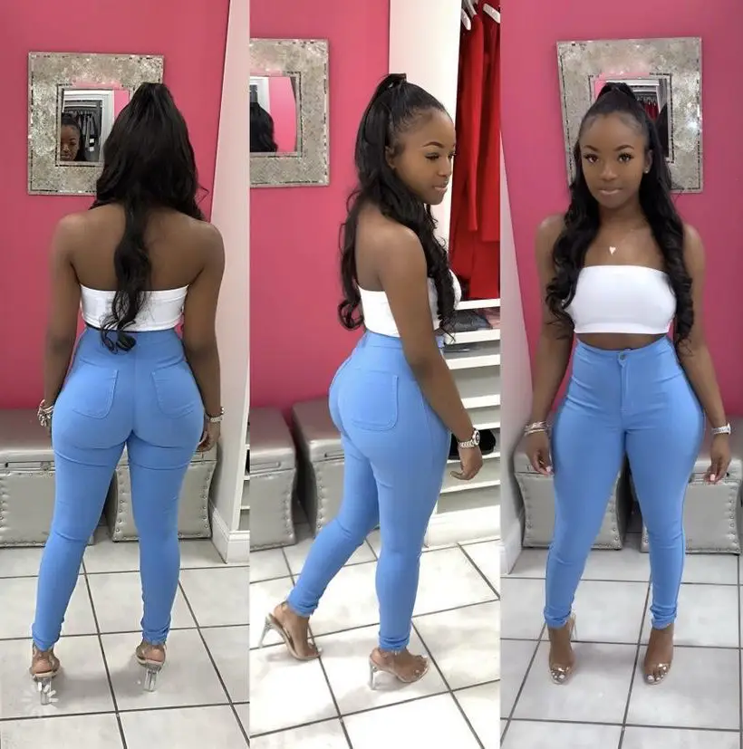 Women's 2023 White Top & Navy Jeans Set High Stretch - Image 7