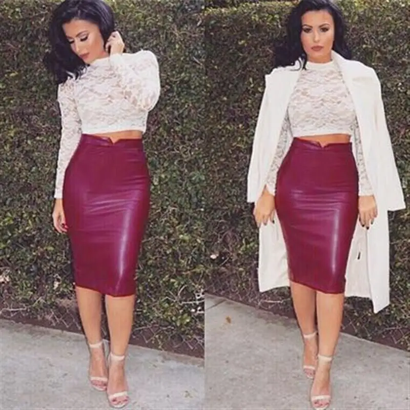 High Waist Lipstick Skirt Tight Fit Purple - Image 3