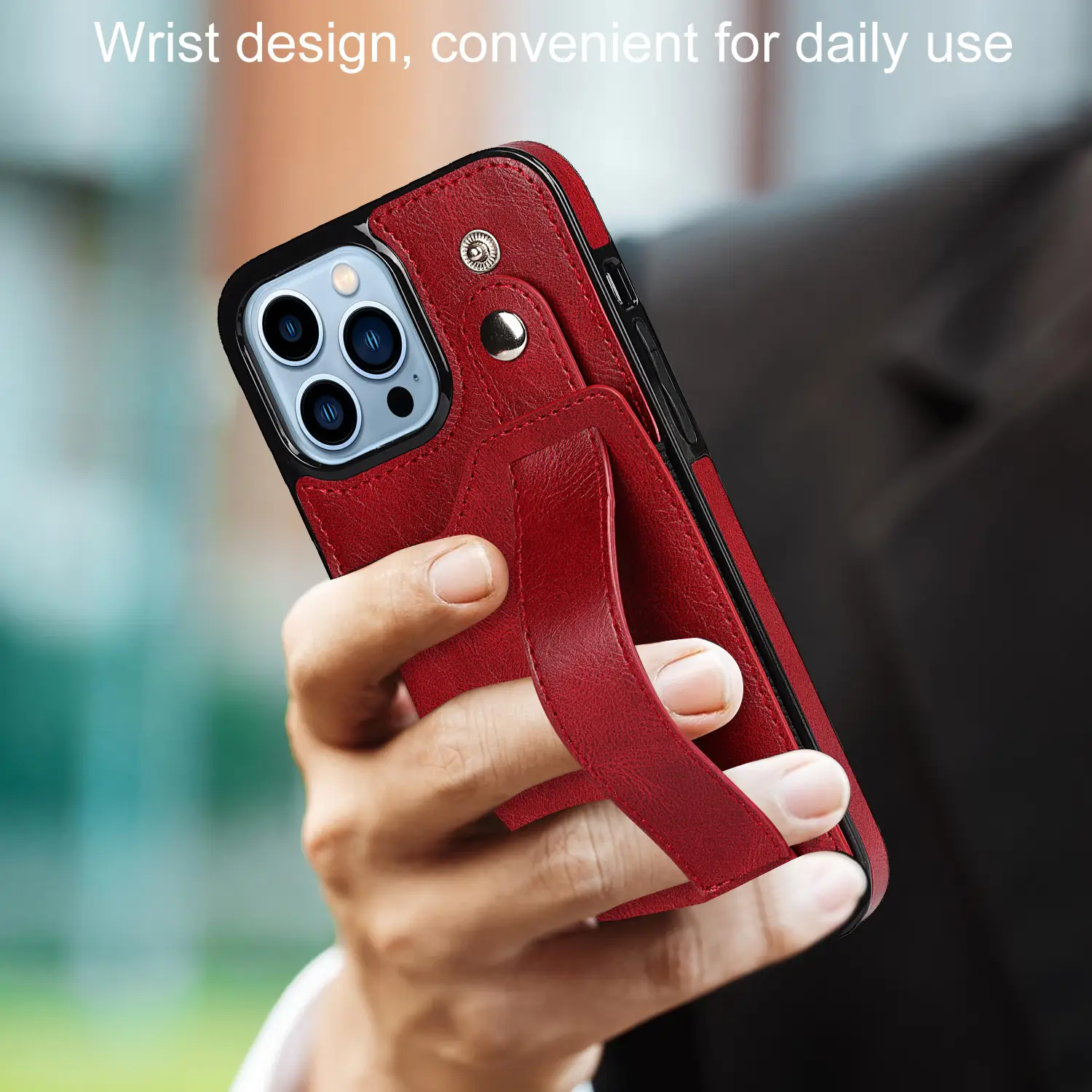 Black Leather 12mini iPhone 13 Pro Max Wristcase - Image 10