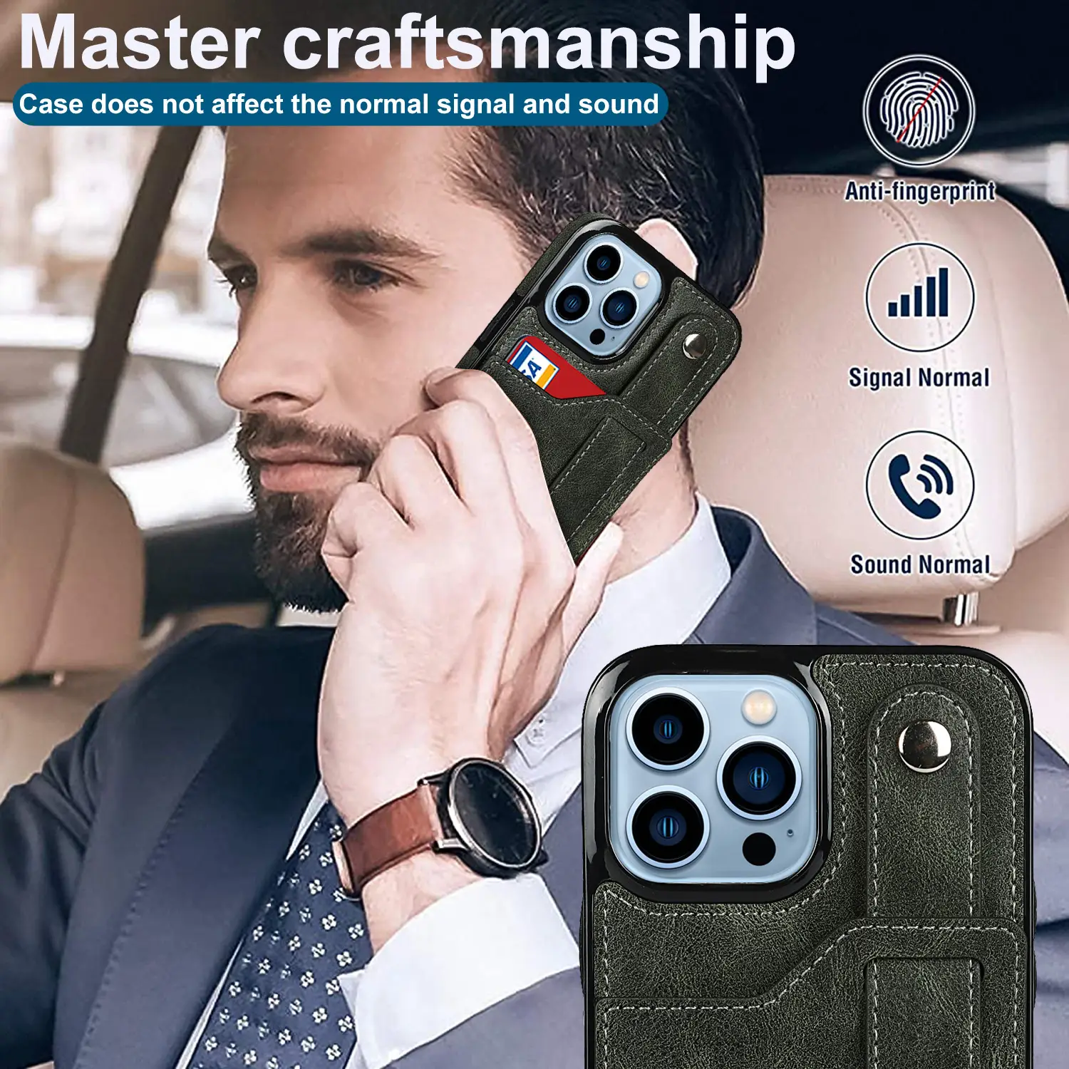 Black Leather 12mini iPhone 13 Pro Max Wristcase - Image 11