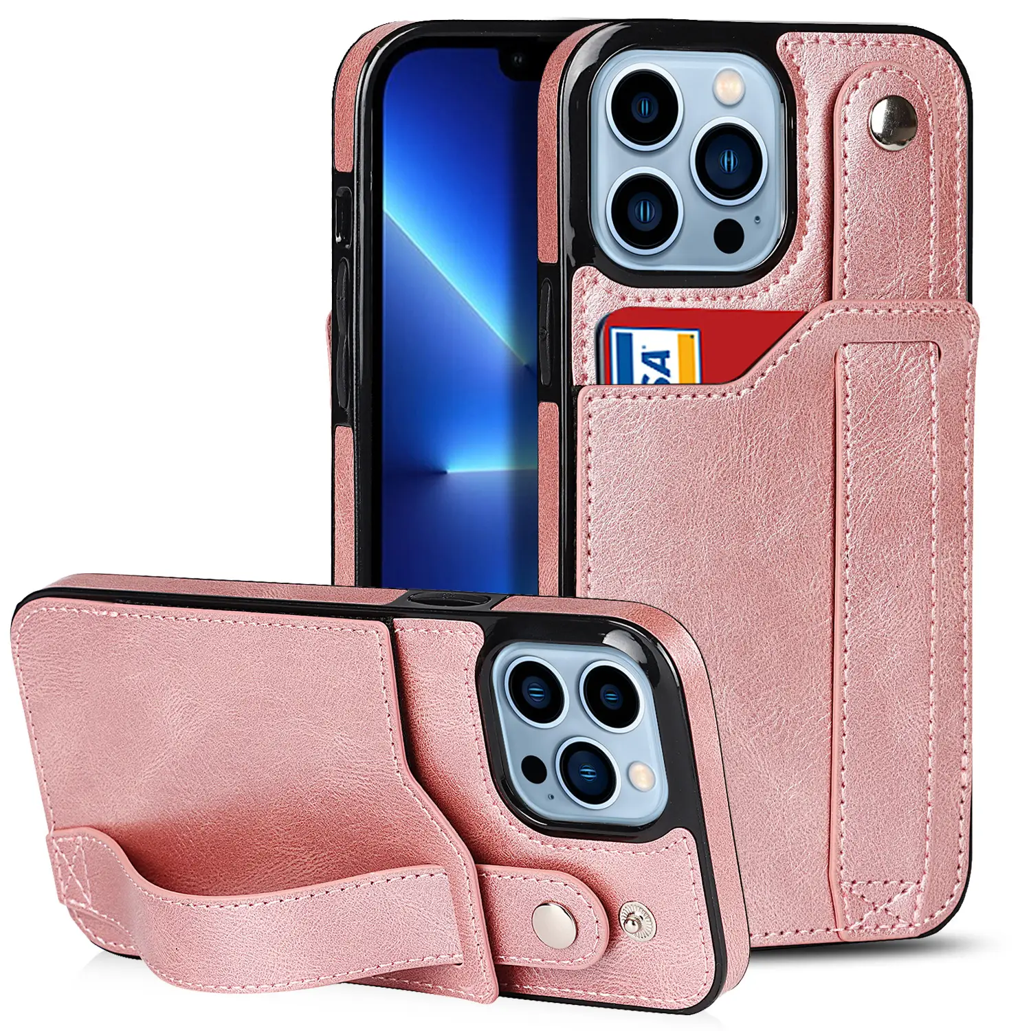 Black Leather 12mini iPhone 13 Pro Max Wristcase - Image 5