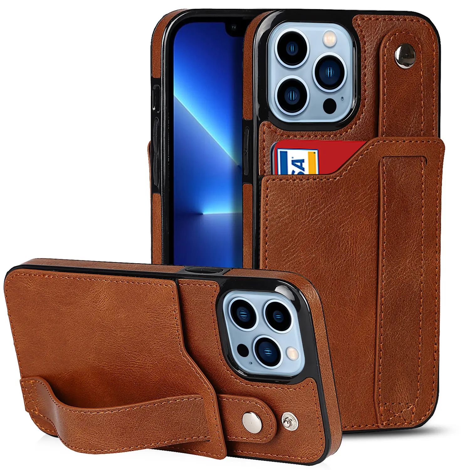 Black Leather 12mini iPhone 13 Pro Max Wristcase - Image 2