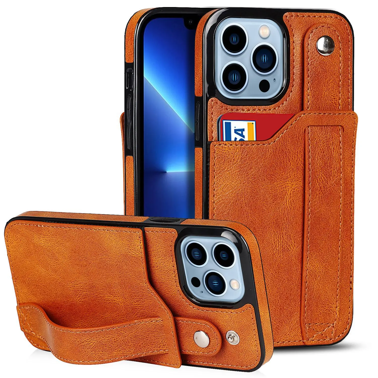 Black Leather 12mini iPhone 13 Pro Max Wristcase - Image 3