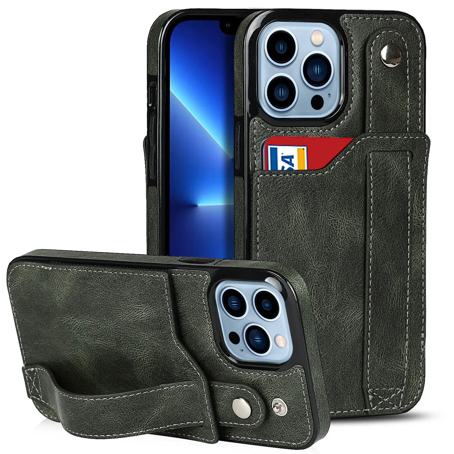 Black Leather 12mini iPhone 13 Pro Max Wristcase - Image 4