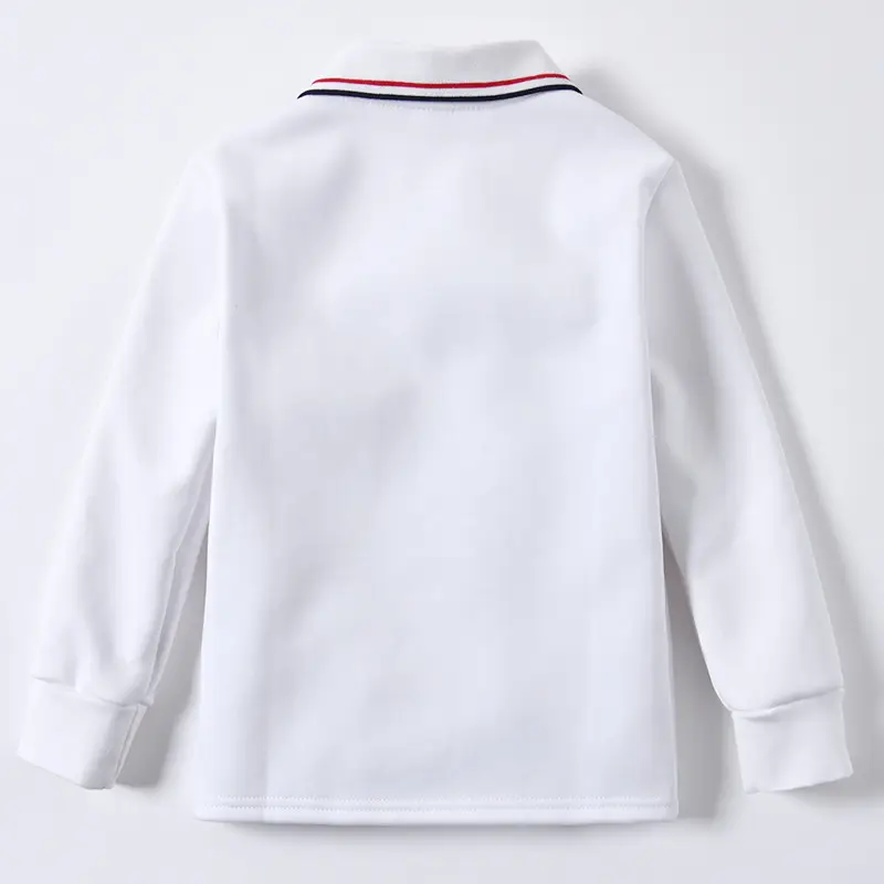 White Fleece Polo Shirt for Boys Girls Winter Warm School Uniform - Image 4