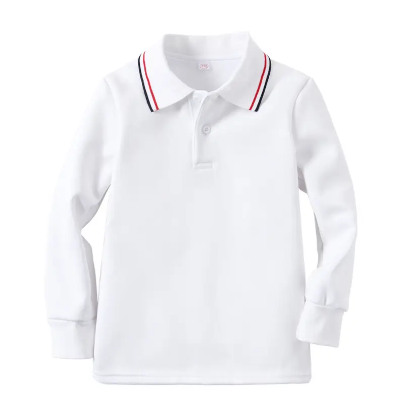 White Fleece Polo Shirt for Boys Girls Winter Warm School Uniform - Image 5