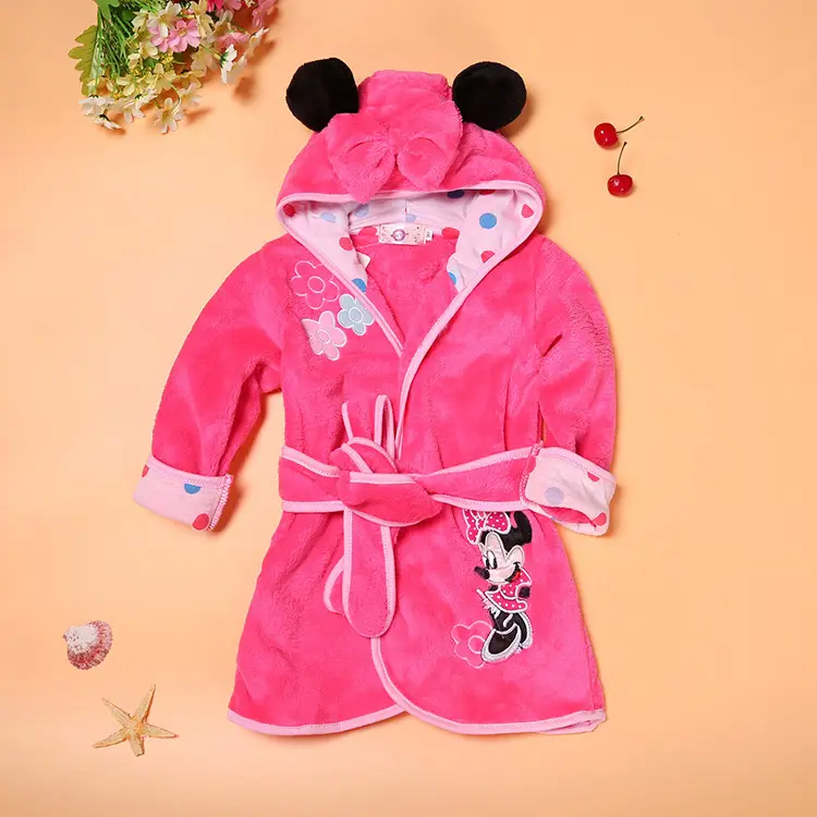 Winter Cartoon Hooded Belted Bathrobe for Kids Black Red