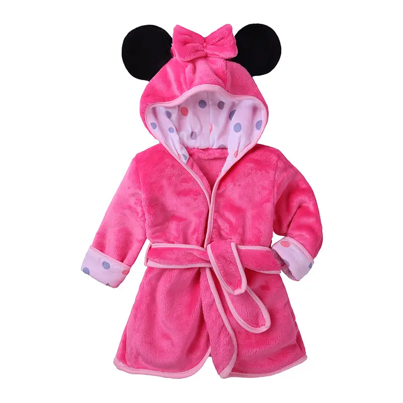 Winter Cartoon Hooded Belted Bathrobe for Kids Black Red