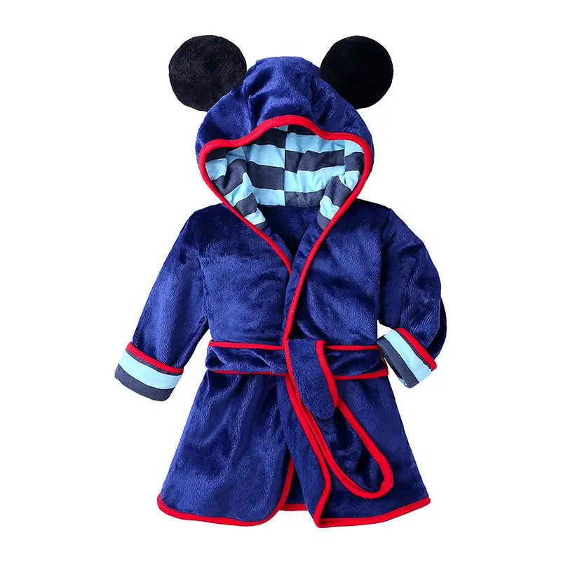 Winter Cartoon Hooded Belted Bathrobe for Kids Black Red