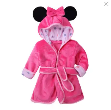 Winter Cartoon Hooded Belted Bathrobe for Kids Black Red