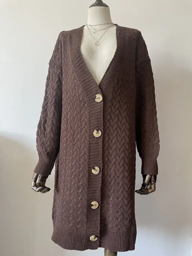 2025 Knitted Long Twist Button Cardigan Women's Top - Image 8