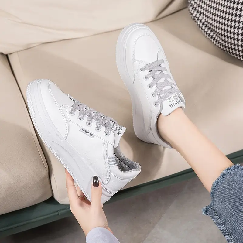 Women White Board Shoes with Thick Sole & Breathable Upper - Image 7