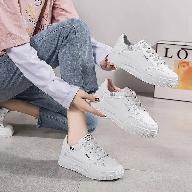 Women White Board Shoes with Thick Sole & Breathable Upper - Image 9