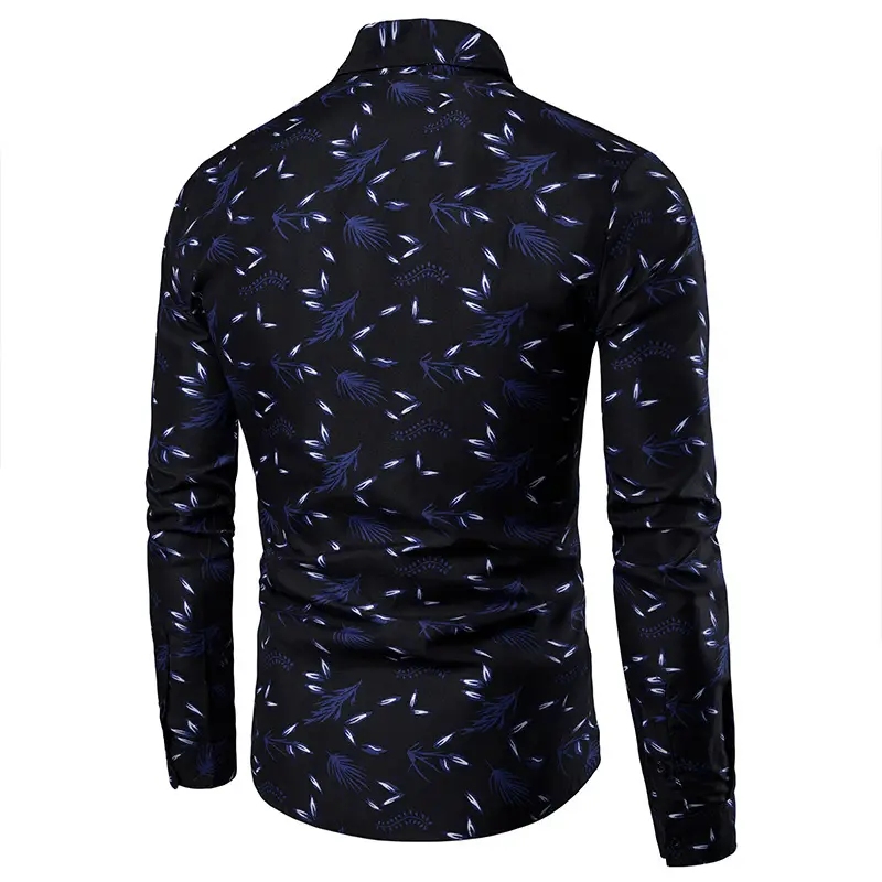 Men Slim Fit Floral Long Sleeve Shirt Black Plus Size