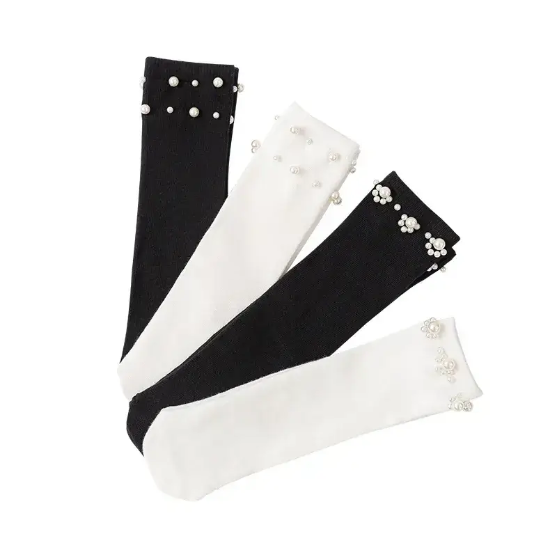 Girls Pearl Cuff Socks Black White Spring Autumn - Image 9