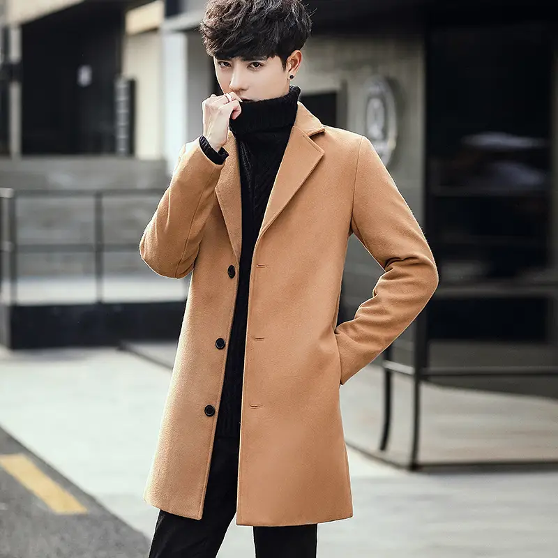2021 Men's Woolen Coat Navy Blue Slim Fit Mid Length - Image 10