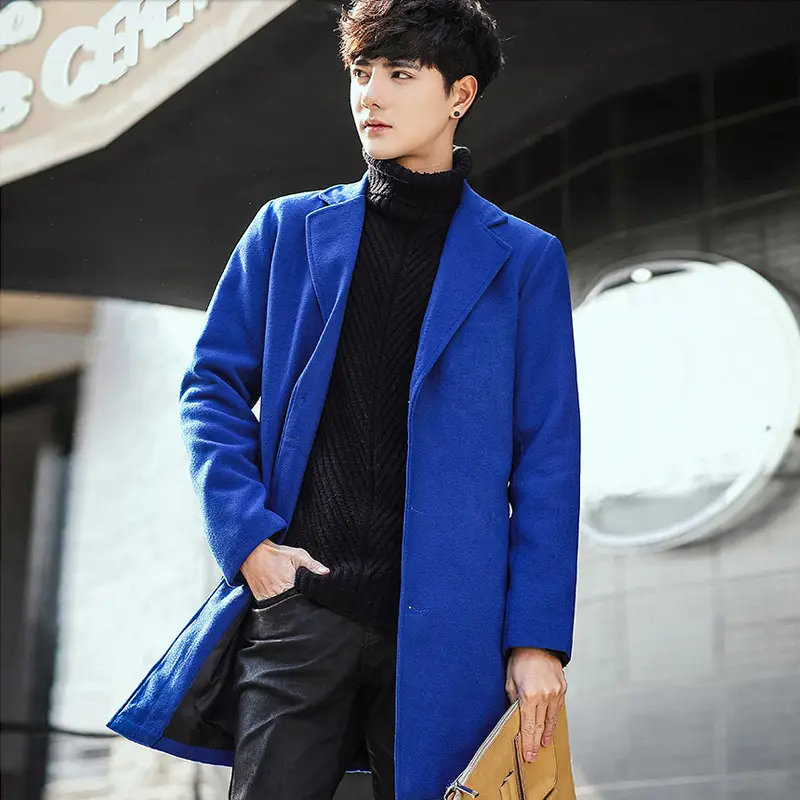 2021 Men's Woolen Coat Navy Blue Slim Fit Mid Length - Image 12